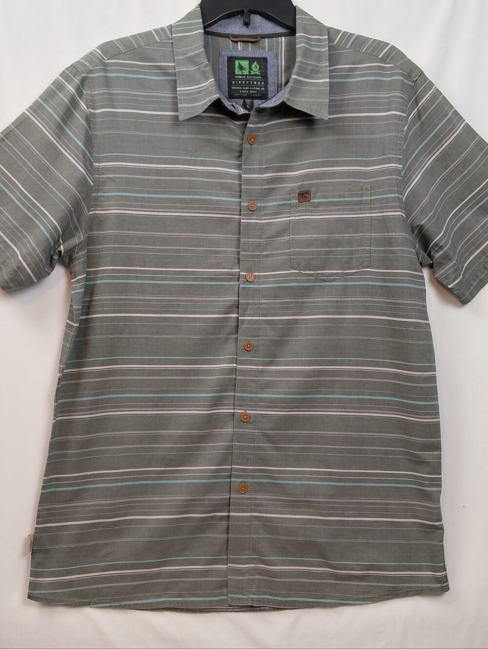 Hippy Tree Nomad Division Short Sleeve Button Up Shirt Men's Size Large Stripes